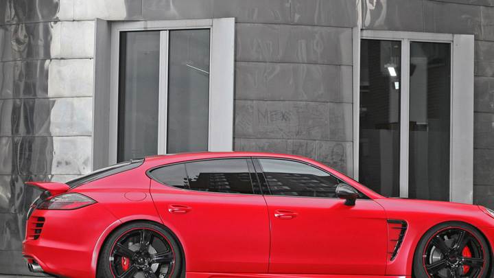 Side Pose Of Porsche Panamera Anderson Germany In Red